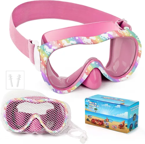 Miniatura 28 de Gafas de natación para niños, antifugas, máscara de Snork con cubierta de nariz y correa de tela elástica, gafas de natación con protección UV