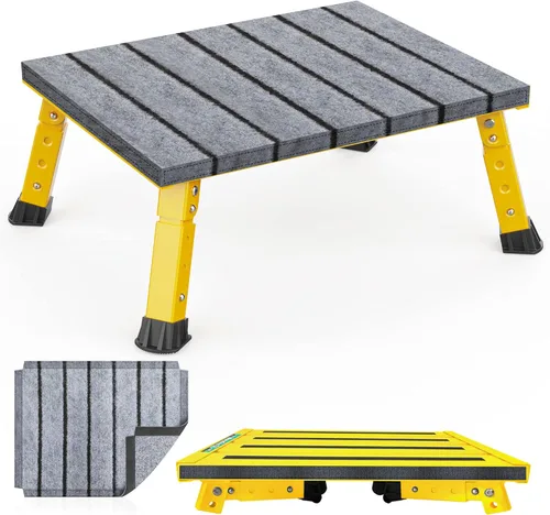 Miniatura 10 de Marudina Escalones de plataforma grande para caravana, taburete plegable de aluminio de altura ajustable de 3 niveles, escalón plegable ligero