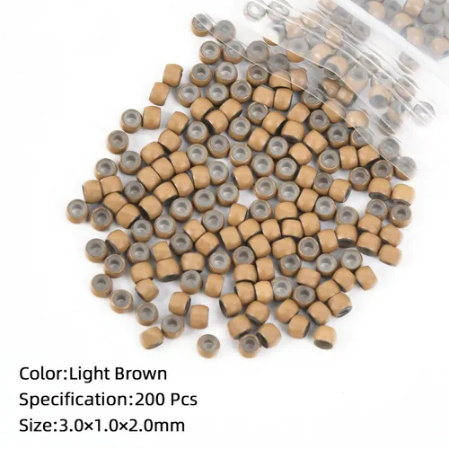Miniatura 3 de Vlasy 200 cuentas de silicona nano anillo para extensiones de cabello humano nano anillo, 5 colores opcionales (marrón claro)