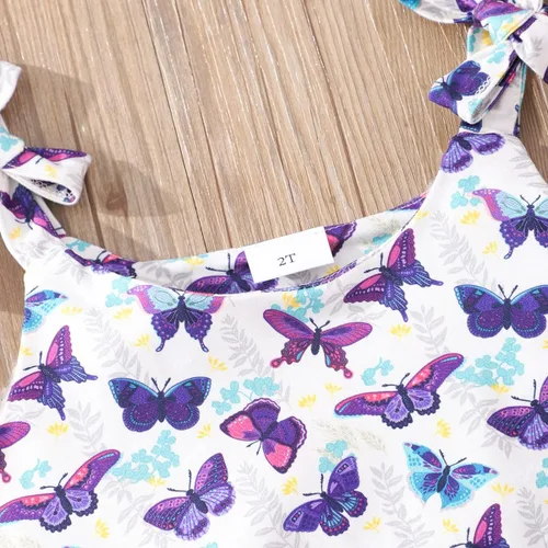 Miniatura 4 de zarmfly Conjunto de ropa de verano para niñas pequeñas, conjunto de 2 piezas con nudo de corbata, hombros descubiertos, sin mangas, con volantes