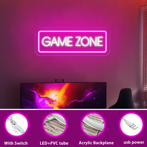 Miniatura 4 de Letrero de neón regulable con zona de juego para decoración de sala de juegos, decoración de habitación de niñas, regalo de jugador alimentado por