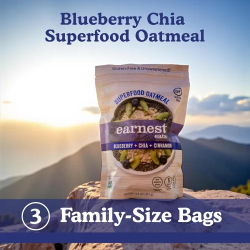 Miniatura 8 de Earnest Eats Superfood Avena – Arándanos Chia Canela – Vegana, sin gluten, 0.18 oz de proteína vegetal, 0.18 oz de fibra, sin azúcar añadida, 24