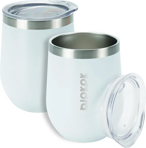 Miniatura 30 de BJPKPK 2 vasos de vino aislados de 12 onzas, tazas de café al vacío de doble pared de 12 onzas con tapa, vasos de vino de acero inoxidable A-verde