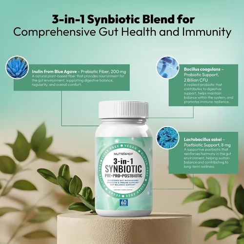 Miniatura 5 de NutraPep Synbiotics probiótico prebiótico posbiótico – Apoyo diario para la salud intestinal con pre Pro y post bióticos para hombres y mujeres