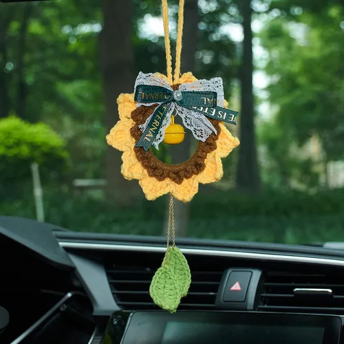 Miniatura 8 de Colgante de cactus de ganchillo para espejo retrovisor de automóvil, plantas peludas, adorno colgante para decoración del interior del automóvil
