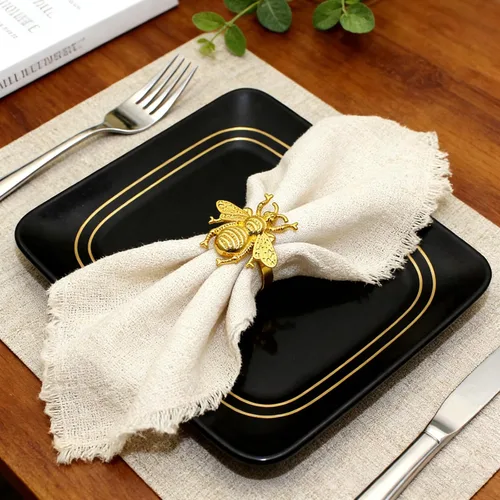 Miniatura 2 de Juego de 6 servilleteros de metal con diseño de abejorros dorados para jardín, boda, baby shower, cumpleaños, reuniones familiares, servilleteros