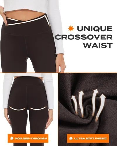 Miniatura 43 de TNNZEET Leggings acampanados negros para mujer, pantalones de yoga cruzados con bolsillos, corte de bota, leggings acampanados