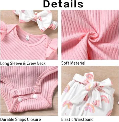 Miniatura 2 de Aalizzwell Conjunto de mameluco acanalado para bebé recién nacido prematuro para otoño e invierno