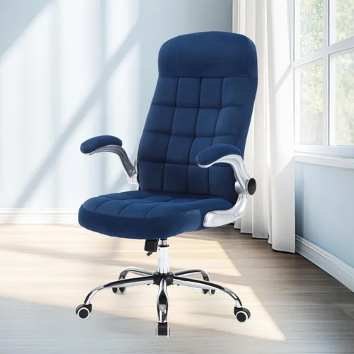 Miniatura 13 de Silla de oficina en casa de tela, cómoda, silla de escritorio ejecutiva de terciopelo con respaldo alto con brazos abatibles, sillas de oficina Azul