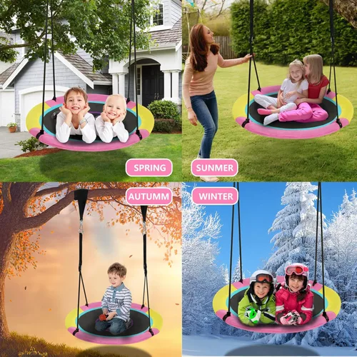 Miniatura 2 de HOTJUMP Columpio de Platillo de Árbol de 40 Pulgadas para Niños al Aire Libre, Tela Textilene Resistente al Desgarro y a los Rayos UV Impermeable