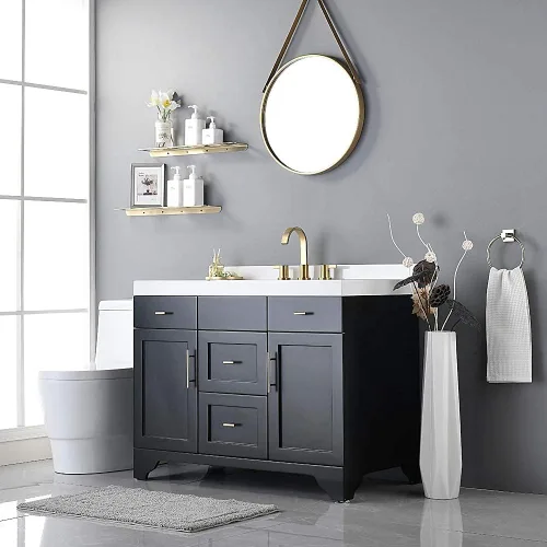 Miniatura 8 de Phiestina Grifo de lavabo de baño de oro cepillado generalizado de 8 pulgadas con 3 agujeros y 2 manijas con drenaje emergente de metal, WF040-1-BG