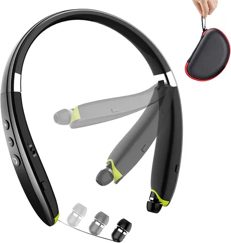 BEARTWO Auriculares Bluetooth, auriculares con banda para el cuello plegables y inalámbricos mejorados con auriculares retráctiles, auriculares