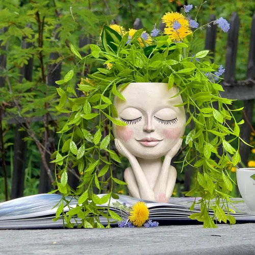 Miniatura 6 de Macetas Cara de Plantas en Forma de Cabeza - Lindas Macetas para Suculentas, Macetas para Plantas de Interior con Sistema de Drenaje, Regalos