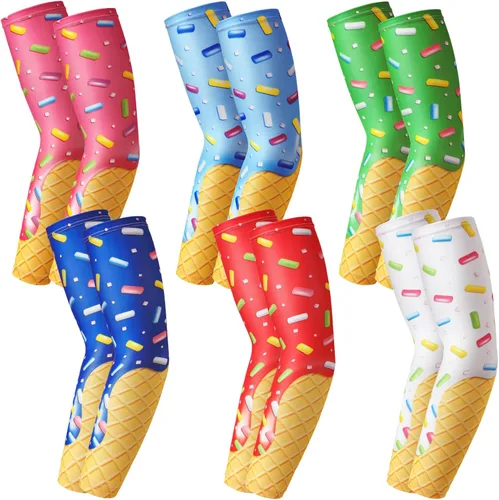 Miniatura 7 de Shyyween 6 pares de mangas de brazo de béisbol de goteo de helado para jóvenes, protección solar cruzada, manga de compresión para brazo, bandera