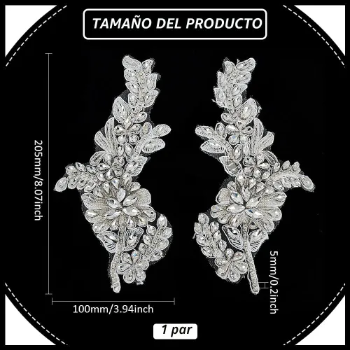 Miniatura 2 de FINGERINSPIRE 2 parches de cristal hechos a mano con cuentas brillantes de costura floral con diamantes de imitación de encaje de diamantes