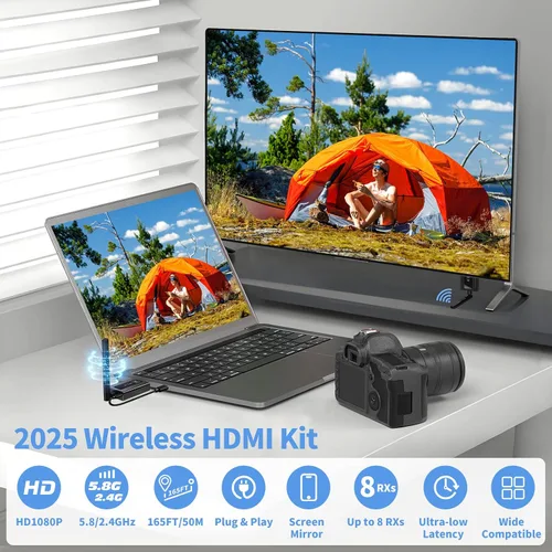Miniatura 3 de Transmisor y receptor HDMI inalámbrico, gama mejorada de 50 m/165 pies, video de alta definición de 1080P a 60Hz, extensor HDMI inalámbrico 5G/2.4G