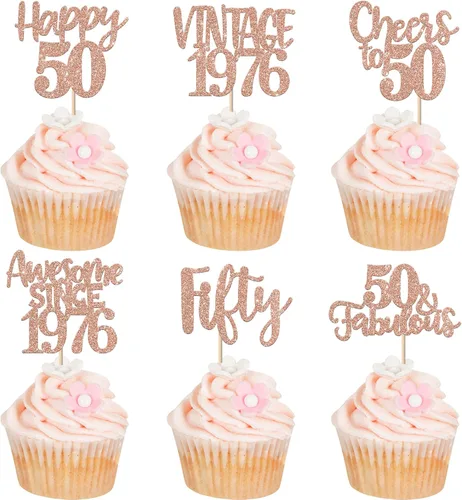 Miniatura 61 de Rsstarxi Paquete de 24 adornos para cupcakes vintage 2019 con purpurina negra para 5º cumpleaños, saludos a 5, cinco, 5, 5 fabulosos para cupcakes
