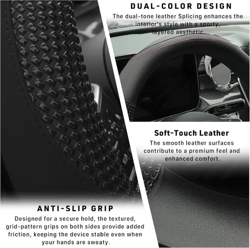 Miniatura 6 de Funda para volante de automóvil con círculo interior, protector de cuero mejorado de 15 pulgadas para hombres y mujeres, accesorios interiores