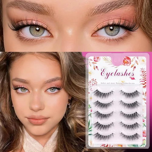 Miniatura 78 de Veleasha Pestañas postizas de manga puntiagudas, 100% hechas a mano, aspecto natural, pestañas postizas ligeras con banda transparente suave