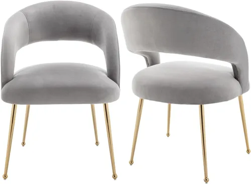 Miniatura 15 de Juego de 2 sillas de comedor modernas, tapizadas de terciopelo con patas doradas y respaldo hueco, reposabrazos copetudos para sala de estar, Verde