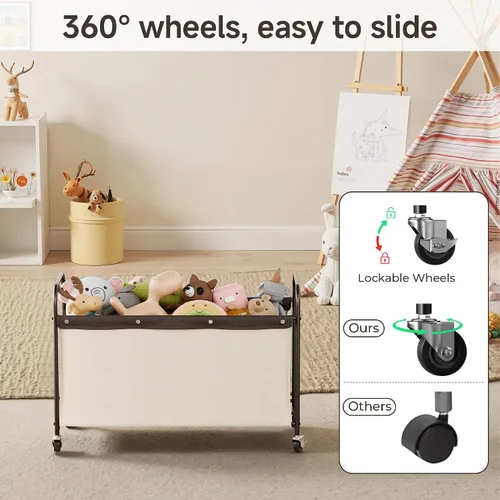 Miniatura 3 de StorageWorks Caja de juguetes con ruedas para niños, baúl grande de almacenamiento y organizador de juguetes de 135 litros, caja de juguetes de Beige