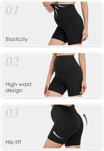 Miniatura 3 de HOFISH Maternity Yoga Shorts Over The Belly Summer Workout Active Running Short Pants with Pockets