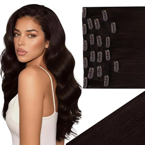 Miniatura 58 de Ve Sunny Extensiones de cabello clip-in de cabello humano real con reflejos, extensiones de cabello con clip para cabello corto, marrón oscuro