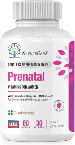 NatureGenX Metil prenatal con probióticos - Vitaminas prenatales para mujeres con hierro, folato de metilo, jengibre, B12 activo y 28 nutrientes -