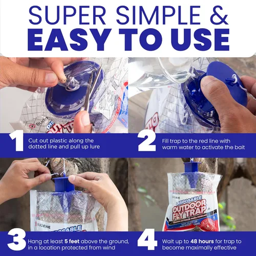 Miniatura 2 de Trampas para moscas para exteriores para patio. 2 bolsas no tóxicas para moscas precebadas desechables para exteriores. Atrapasinsectos colgantes