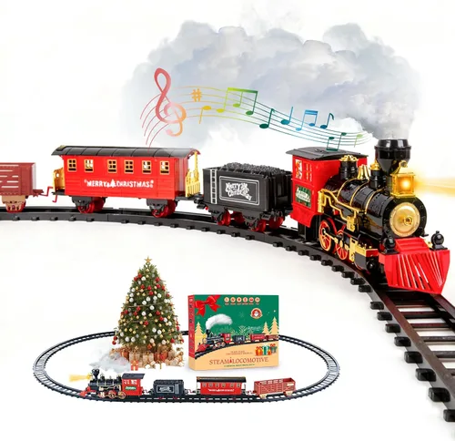 Miniatura 10 de Juego de Tren para Niños, Juego de Tren de Navidad para Debajo de los Árboles, Juguetes de Tren Eléctrico para Niños y Niñas con Locomotora