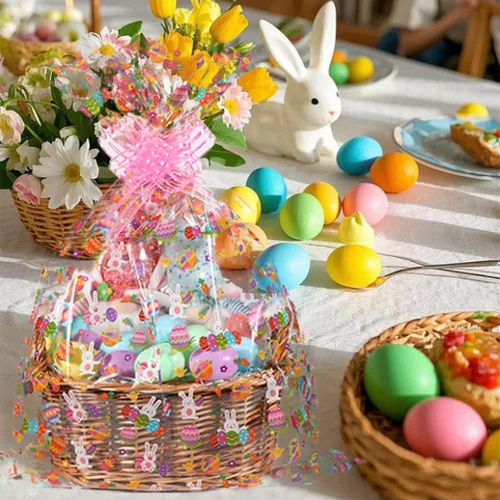 Miniatura 3 de shareluck Envoltura de celofán de Pascua de 100 pies, papel de regalo de violonchelo de Pascua para cestas de regalo, conejito de golosinas y huevos