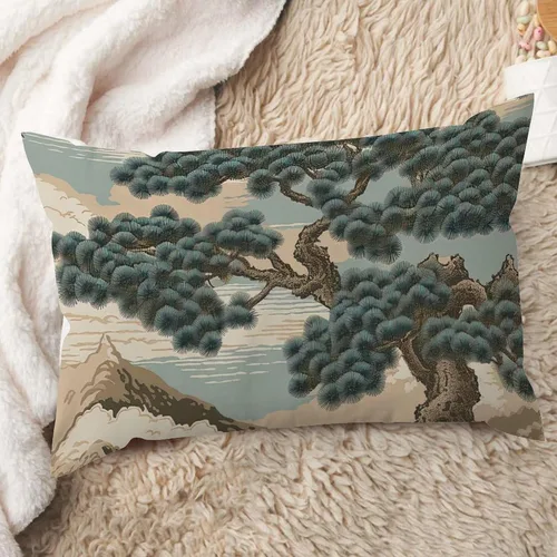 Miniatura 25 de ArogGeld Funda de cojín lumbar asiática de estilo chinoiserie, de lino marrón, pájaro y flor, funda de almohada asiática para sala de estar, A-6