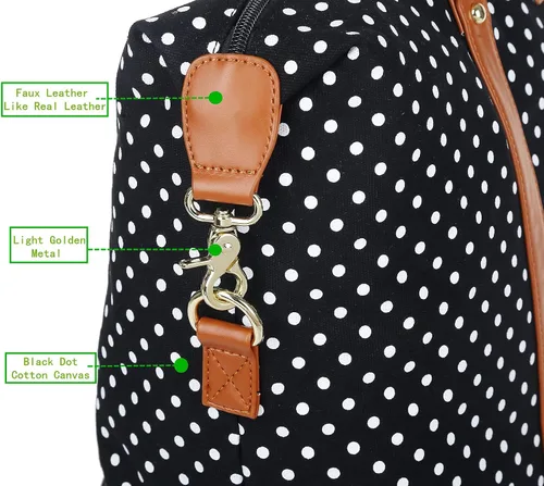 Miniatura 4 de BAOSHA HB-28 - Bolsa de lona de viaje para mujer y mujer bolsa de mano para llevar durante la noche Punto Negro 16 x 12 x 8 inch