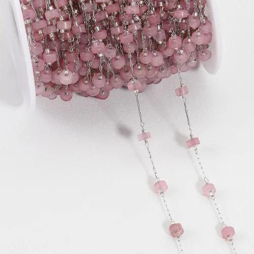 Miniatura 10 de GIOTEL Cadena de cuentas de piedra natural de acero inoxidable de 3.3 ft para pulseras hechas a mano, collares, collares, materiales de fabricación