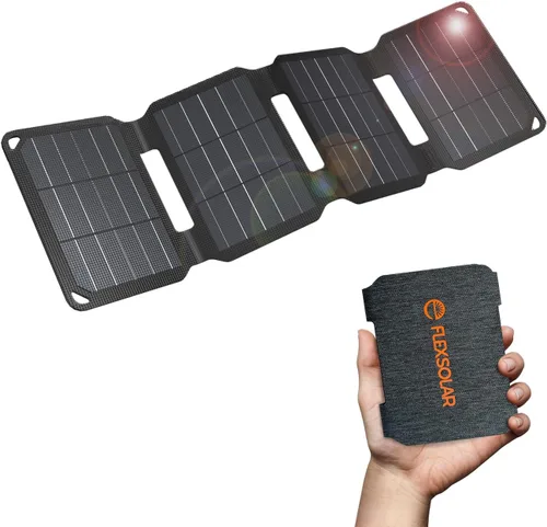 Miniatura 8 de FlexSolar Cargador de panel solar portátil de 25 W con puertos USB-A y USB-C. 0.8 libras, IP57 impermeable y a prueba de polvo, panel solar plegable