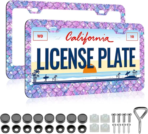 Miniatura 14 de LIN KANG Lindo marco de matrícula hippie – Paquete de 2 marcos de matrícula para mujer, marcos de placa de automóvil hippie, soporte de marcos