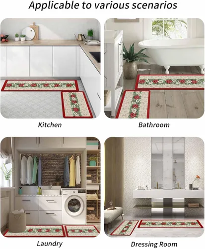 Miniatura 6 de Tapete de baño de flor de pascua de invierno para bañera, antideslizante, de secado rápido y absorbente, de tierra de diatomeas, para fregadero