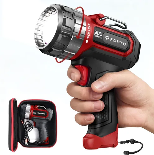 Miniatura 11 de FORTO Foco recargable de 1400 lúmenes - Linterna LED de mano con zoom, batería de 8 horas, haz de 2700 pies, enfoque ajustable y soporte