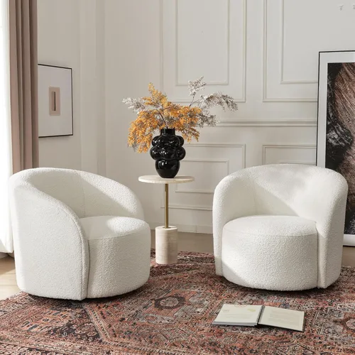 Miniatura 19 de KINWELL Silla giratoria Boucle de 34 pulgadas con juego otomano redondo de 18 pulgadas, juego totalmente ensamblado de silla y reposapiés de sherpa