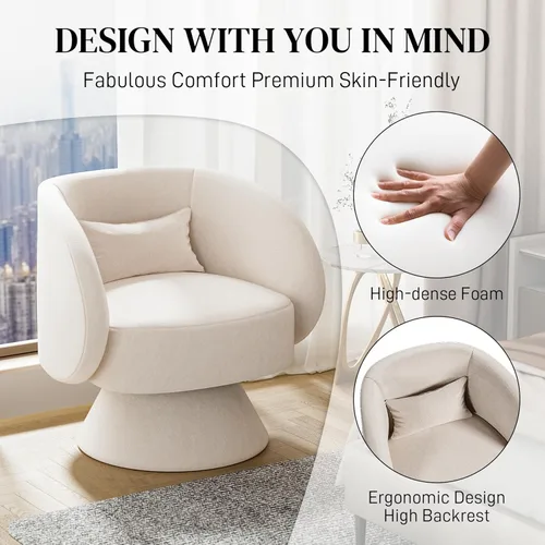 Miniatura 4 de Juego de 2 sillas giratorias de barril, sillas decorativas giratorias tapizadas para sala de estar, cómodo sillón redondo pequeño y moderno de 360