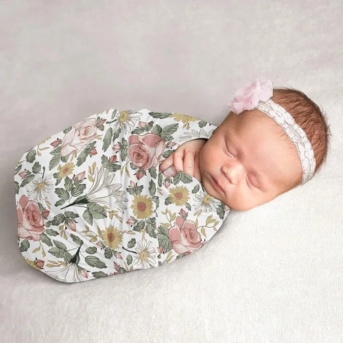 Miniatura 9 de Sweet Jojo Designs Manta para envolver al bebé con diseño floral bohemio y chic de color rosa rubor, para bebé recién nacido, ligero, elástico