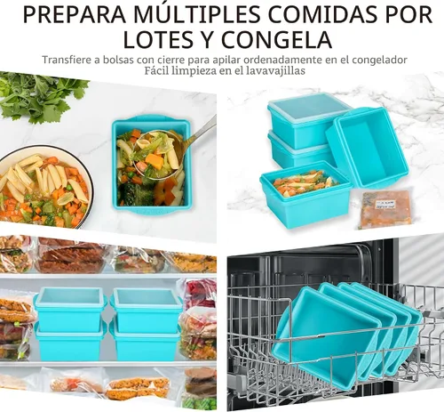 Miniatura 8 de Xomoo Bandejas de silicona para congelador de 2 tazas con tapas, moldes de silicona para congelar sopa - A prueba de fugas, sin BPA, apilables, Azul