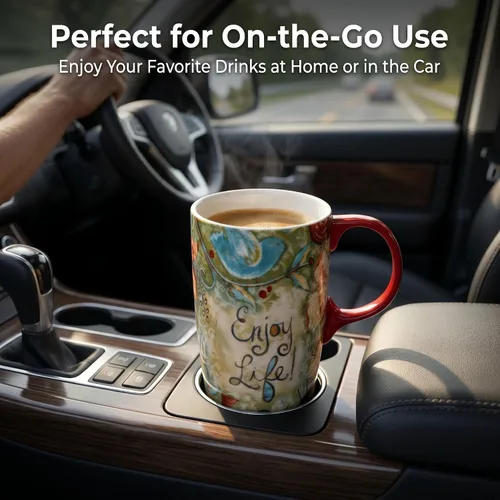 Miniatura 3 de CEDAR HOME Taza de Café de Cerámica de Porcelana con Tapa para Lata de Té 17oz. Disfruta de la Vida