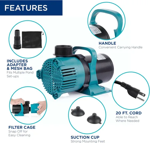 Miniatura 4 de Alpine Corporation Bomba de agua sumergible Vortex de 5600 GPH con cable de 20 pies para estanques, fuentes y circulaciones de agua, funcionamiento