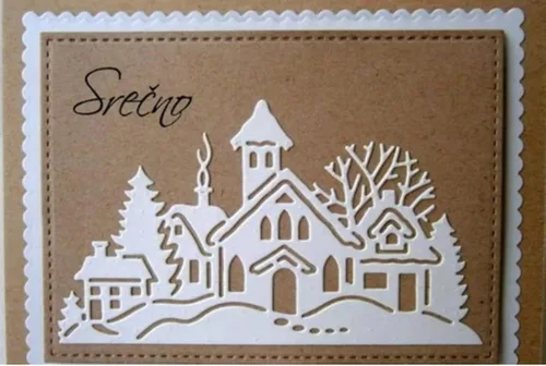 Miniatura 4 de Troqueles de metal con marco de castillo, plantillas de marco de Navidad de castillo de casa, tarjetas de manualidades, troqueles de corte