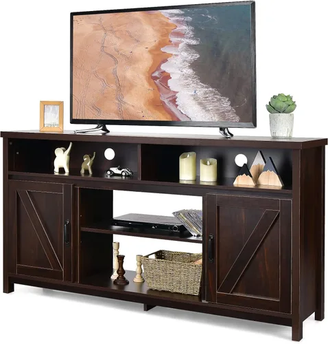 Miniatura 11 de Tangkula Moderno soporte de TV de granja, gabinete de almacenamiento de 59 pulgadas para televisores de hasta 65 pulgadas, puertas dobles de Negro