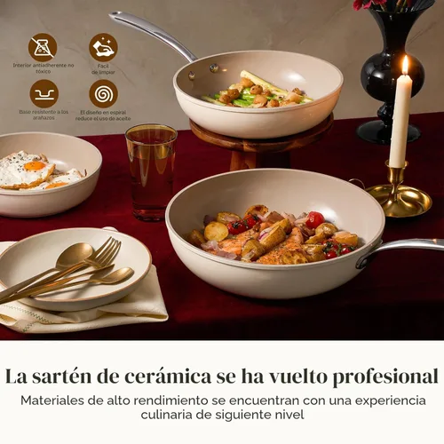 Miniatura 4 de Redchef Sartenes de cerámica, sartenes antiadherentes de 4 piezas, sartén no tóxica con tapa, juego de utensilios de cocina de cerámica, sartén