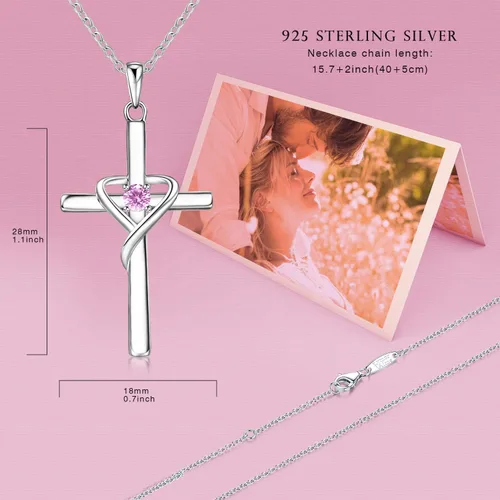 Miniatura 2 de AmorAime - Collar de cruz de plata de ley 925 para mujeres y hombres con circonita cúbica 5A para adolescentes y niñas regalos para Navidad