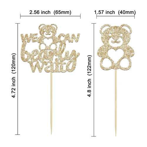 Miniatura 2 de Gyufise 24 piezas de decoración para cupcakes con texto en inglés «We Can Bearly Wait» («We Can Bearly Wait») para cupcakes con purpurina marrón