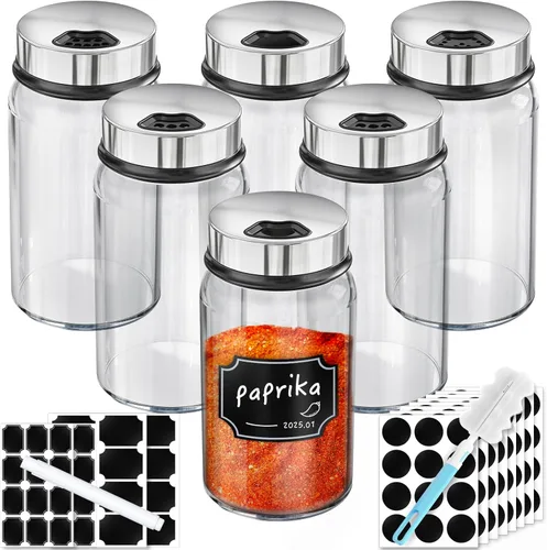 Miniatura 28 de Segarty Tarros de especias con tapas cocteleras, paquete de 6 botellas de vidrio de 4 onzas con tapa de acero inoxidable, recipientes de vidrio